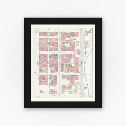 Old map wall art mockup — black gallery frame with white mat — Sanborn Fire Insurance Map from Logansport, Cass County, Indiana (1906), Sheet #0003