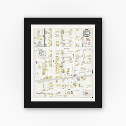 Old map wall art mockup — black gallery frame with white mat — Sanborn Fire Insurance Map from El Dorado, Preble County, Ohio (1901), Sheet #0001