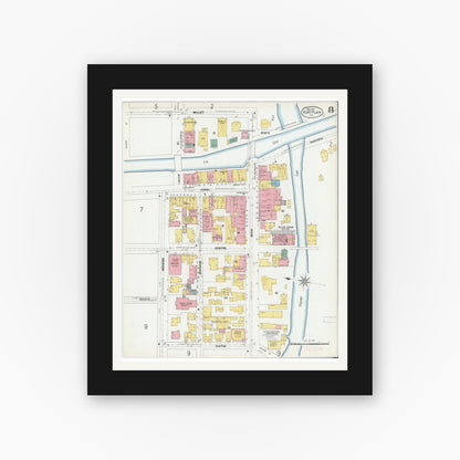 Old map wall art mockup — black gallery frame with white mat — Sanborn Fire Insurance Map from Fort Plain, Montgomery County, New York (1901), Sheet #0008