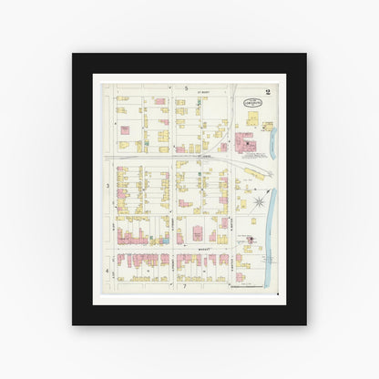 Old map wall art mockup — black gallery frame with white mat — Sanborn Fire Insurance Map from Lewisburg, Union County, Pennsylvania (1896), Sheet #0002