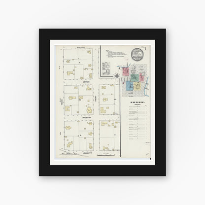 Old map wall art mockup — black gallery frame with white mat — Sanborn Fire Insurance Map from Columbus, Colorado County, Texas (1890) - Complete Map Set