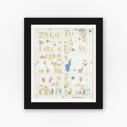 Old map wall art mockup — black gallery frame with white mat — Sanborn Fire Insurance Map from Ogdensburg, St. Lawrence County, New York (1904), Sheet #0014