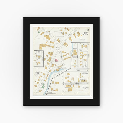 Old map wall art mockup — black gallery frame with white mat — Sanborn Fire Insurance Map from Natick, Middlesex County, Massachusetts (1899), Sheet #0013
