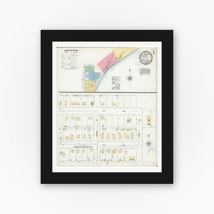 Old map wall art mockup — black gallery frame with white mat — Sanborn Fire Insurance Map from Shell Lake, Washburn County, Wisconsin (1898) - Complete Map Set