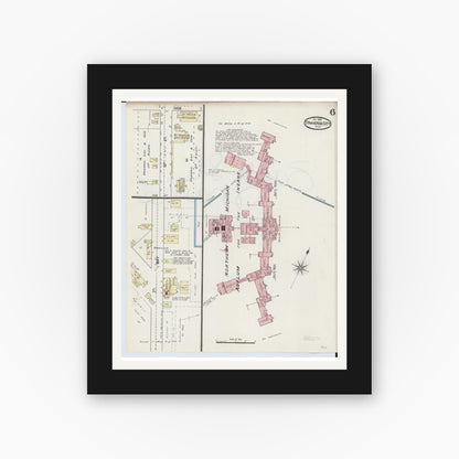 Old map wall art mockup — black gallery frame with white mat — Sanborn Fire Insurance Map from Traverse City, Grand Traverse County, Michigan (1890), Sheet #0006