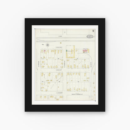 Old map wall art mockup — black gallery frame with white mat — Sanborn Fire Insurance Map from Du Quoin, Perry County, Illinois (1894), Sheet #0005