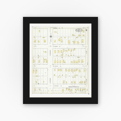 Old map wall art mockup — black gallery frame with white mat — Sanborn Fire Insurance Map from Fergus Falls, Otter Tail County, Minnesota (1915), Sheet #0006