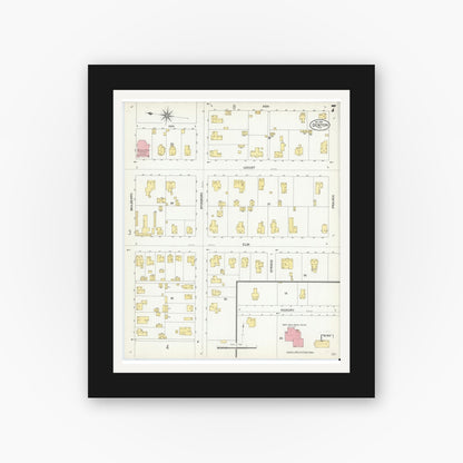 Old map wall art mockup — black gallery frame with white mat — Sanborn Fire Insurance Map from Denton, Denton County, Texas (1901), Sheet #0007
