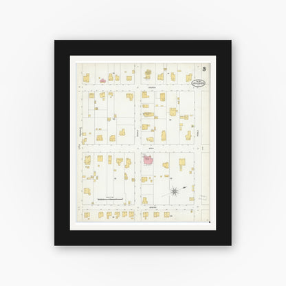 Old map wall art mockup — black gallery frame with white mat — Sanborn Fire Insurance Map from Louisburg, Franklin County, North Carolina (1904), Sheet #0003