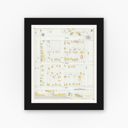 Old map wall art mockup — black gallery frame with white mat — Sanborn Fire Insurance Map from Tracy, Lyon County, Minnesota (1899), Sheet #0003