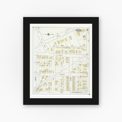 Old map wall art mockup — black gallery frame with white mat — Sanborn Fire Insurance Map from Menominee, Menominee County, Michigan (1921), Sheet #0008