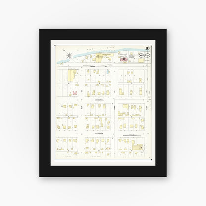 Old map wall art mockup — black gallery frame with white mat — Sanborn Fire Insurance Map from Waterloo, Black Hawk County, Iowa (1897), Sheet #0010