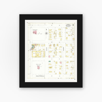 Old map wall art mockup — black gallery frame with white mat — Sanborn Fire Insurance Map from Tipton, Cedar County, Iowa (1906), Sheet #0005