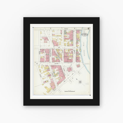 Old map wall art mockup — black gallery frame with white mat — Sanborn Fire Insurance Map from Mount Clemens, Macomb County, Michigan (1897), Sheet #0002