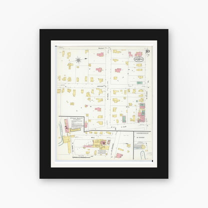 Old map wall art mockup — black gallery frame with white mat — Sanborn Fire Insurance Map from Coldwater, Branch County, Michigan (1908), Sheet #0010