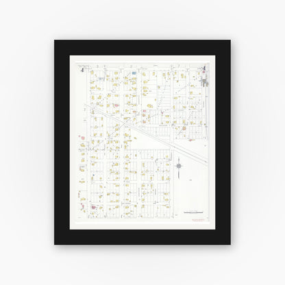Old map wall art mockup — black gallery frame with white mat — Sanborn Fire Insurance Map from Sullivan, Moultrie County, Illinois (1932), Sheet #0004