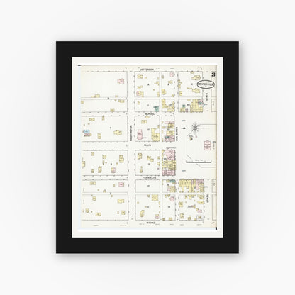 Old map wall art mockup — black gallery frame with white mat — Sanborn Fire Insurance Map from Centerville, Appanoose County, Iowa (1888), Sheet #0003
