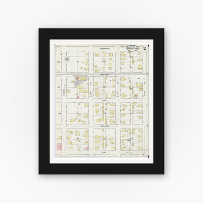 Old map wall art mockup — black gallery frame with white mat — Sanborn Fire Insurance Map from Beardstown, Cass County, Illinois (1894), Sheet #0002