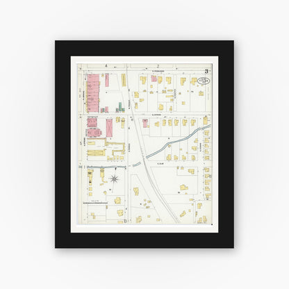 Old map wall art mockup — black gallery frame with white mat — Sanborn Fire Insurance Map from Tyler, Smith County, Texas (1902), Sheet #0003
