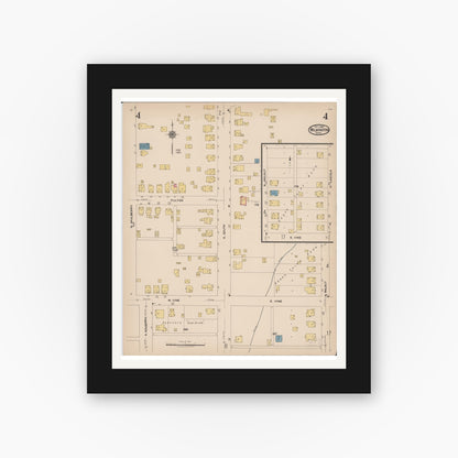 Old map wall art mockup — black gallery frame with white mat — Sanborn Fire Insurance Map from Wilmington, Clinton County, Ohio (1922), Sheet #0004