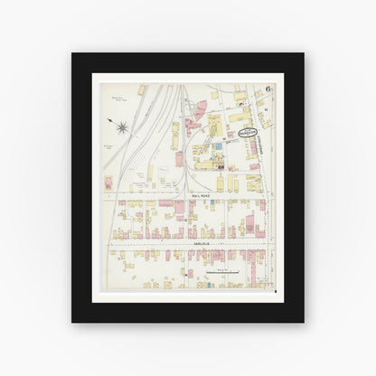 Old map wall art mockup — black gallery frame with white mat — Sanborn Fire Insurance Map from Hanover, York County, Pennsylvania (1891), Sheet #0006