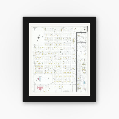 Old map wall art mockup — black gallery frame with white mat — Sanborn Fire Insurance Map from McCamey, Upton County, Texas (1946), Sheet #0006