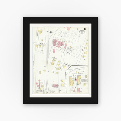 Old map wall art mockup — black gallery frame with white mat — Sanborn Fire Insurance Map from Statesville, Iredell County, North Carolina (1911), Sheet #0010