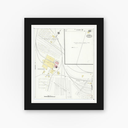 Old map wall art mockup — black gallery frame with white mat — Sanborn Fire Insurance Map from Cairo, Alexander County, Illinois (1914), Sheet #0033