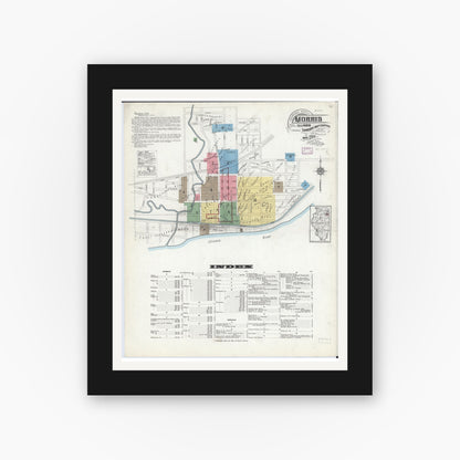 Old map wall art mockup — black gallery frame with white mat — Sanborn Fire Insurance Map from Morris, Grundy County, Illinois (1916) - Complete Map Set