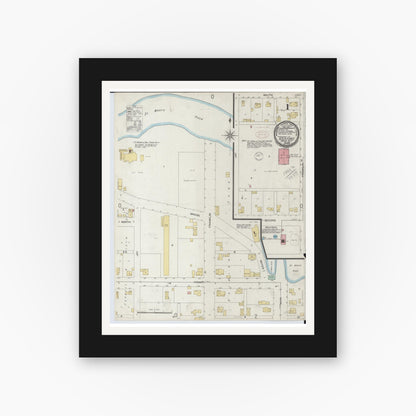 Old map wall art mockup — black gallery frame with white mat — Sanborn Fire Insurance Map from Rockford, Mercer County, Ohio (1899), Sheet #0001