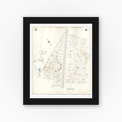 Old map wall art mockup — black gallery frame with white mat — Sanborn Fire Insurance Map from Manville, Somerset County, New Jersey (1949), Sheet #0010