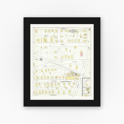 Old map wall art mockup — black gallery frame with white mat — Sanborn Fire Insurance Map from Fort Atkinson, Jefferson County, Wisconsin (1909), Sheet #0002