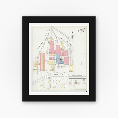 Old map wall art mockup — black gallery frame with white mat — Sanborn Fire Insurance Map from Beloit, Rock County, Wisconsin (1895), Sheet #0008