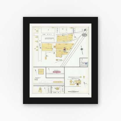 Old map wall art mockup — black gallery frame with white mat — Sanborn Fire Insurance Map from Cameron, Milam County, Texas (1920), Sheet #0015