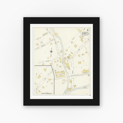 Old map wall art mockup — black gallery frame with white mat — Sanborn Fire Insurance Map from Tannersville, Greene County, New York (1912), Sheet #0005