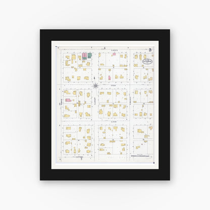 Old map wall art mockup — black gallery frame with white mat — Sanborn Fire Insurance Map from Sycamore, De Kalb County, Illinois (1905), Sheet #0005