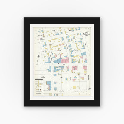 Old map wall art mockup — black gallery frame with white mat — Sanborn Fire Insurance Map from Eagle Pass, Maverick County, Texas (1910), Sheet #0003