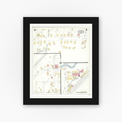 Old map wall art mockup — black gallery frame with white mat — Sanborn Fire Insurance Map from Louisville, Stark County, Ohio (1923), Sheet #0008
