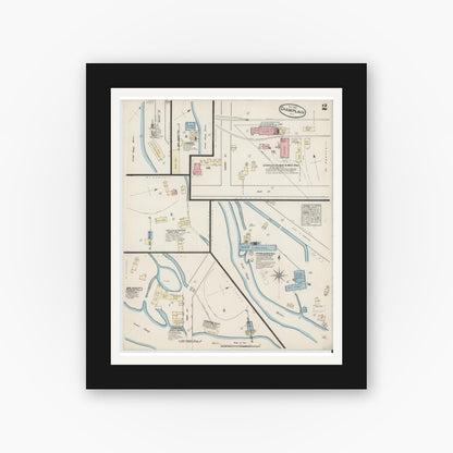 Old map wall art mockup — black gallery frame with white mat — Sanborn Fire Insurance Map from Champlain, Clinton County, New York (1884), Sheet #0002
