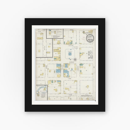 Old map wall art mockup — black gallery frame with white mat — Sanborn Fire Insurance Map from San Saba, San Saba County, Texas (1894), Sheet #0001