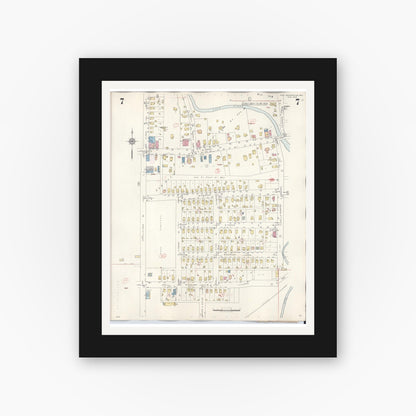Old map wall art mockup — black gallery frame with white mat — Sanborn Fire Insurance Map from Port Washington, Ozaukee County, Wisconsin (1949), Sheet #0007