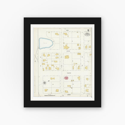 Old map wall art mockup — black gallery frame with white mat — Sanborn Fire Insurance Map from Live Oak, Suwanee County, Florida (1903), Sheet #0002
