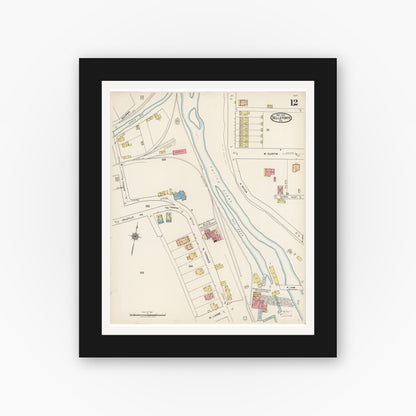 Old map wall art mockup — black gallery frame with white mat — Sanborn Fire Insurance Map from Bellefonte, Centre County, Pennsylvania (1922), Sheet #0012