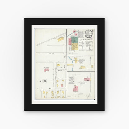 Old map wall art mockup — black gallery frame with white mat — Sanborn Fire Insurance Map from West Alexandria, Preble County, Ohio (1901), Sheet #0001