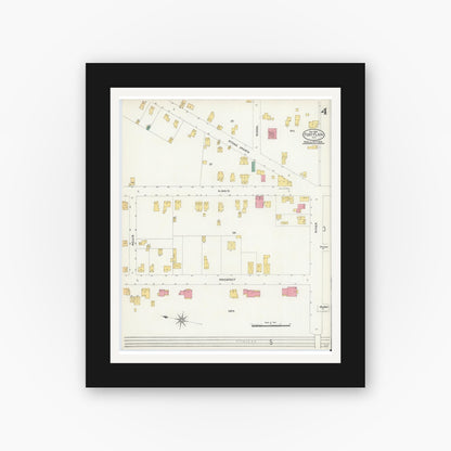 Old map wall art mockup — black gallery frame with white mat — Sanborn Fire Insurance Map from Fort Plain, Montgomery County, New York (1906), Sheet #0004
