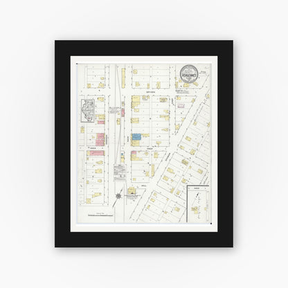 Old map wall art mockup — black gallery frame with white mat — Sanborn Fire Insurance Map from Vergennes, Jackson County, Illinois (1914), Sheet #0001