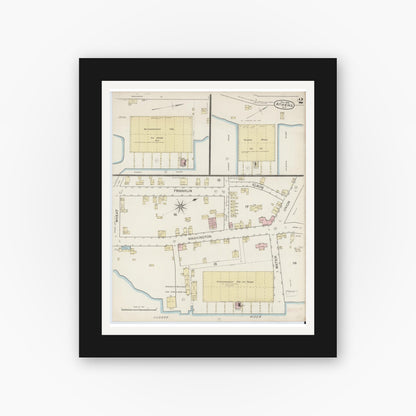 Old map wall art mockup — black gallery frame with white mat — Sanborn Fire Insurance Map from Athens, Greene County, New York (1886), Sheet #0002