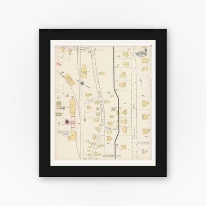Old map wall art mockup — black gallery frame with white mat — Sanborn Fire Insurance Map from Red Springs, Robeson County, North Carolina (1922), Sheet #0009