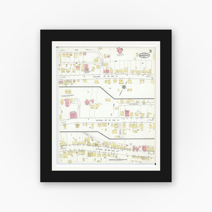 Old map wall art mockup — black gallery frame with white mat — Sanborn Fire Insurance Map from Bridgeport, Belmont County, Ohio (1917), Sheet #0003