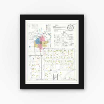 Old map wall art mockup — black gallery frame with white mat — Sanborn Fire Insurance Map from Tecumseh, Lenawee County, Michigan (1935) - Complete Map Set